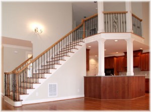 Wood tread stairs to balcony